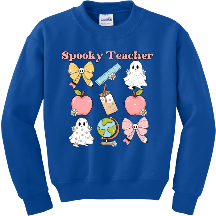 Spooky Teacher Halloween Ghost Coquette Bow Pencil Gift Kids Sweatshirt