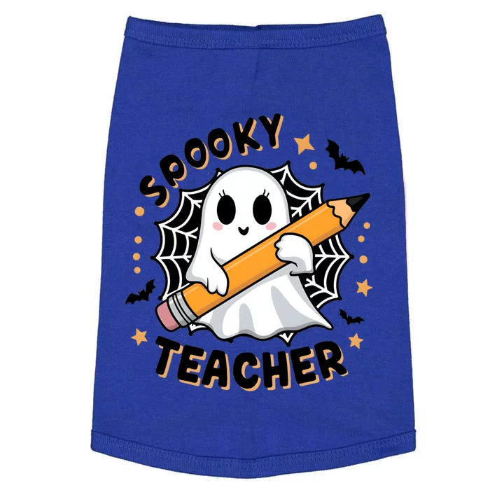 Spooky Teacher Halloween Ghost Bats And Spiderweb Design Gift Doggie Tank