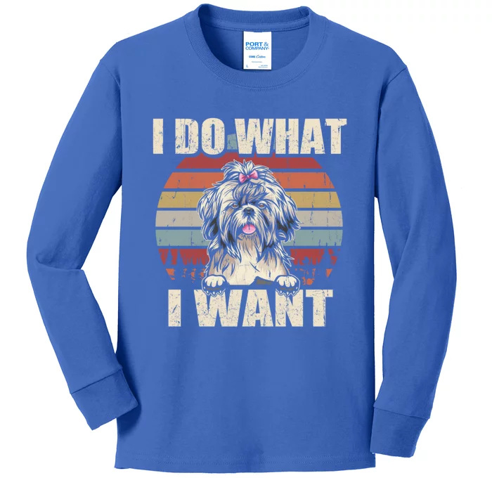 Shih Tzu I Do What I Want Funny Dog Vintage Retro Gift Kids Long Sleeve Shirt