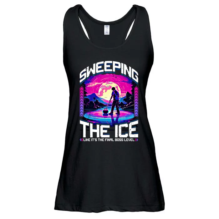 Sweeping The Ice Like It’S The Final Boss Level Curling Cute Gift Ladies Essential Flowy Tank