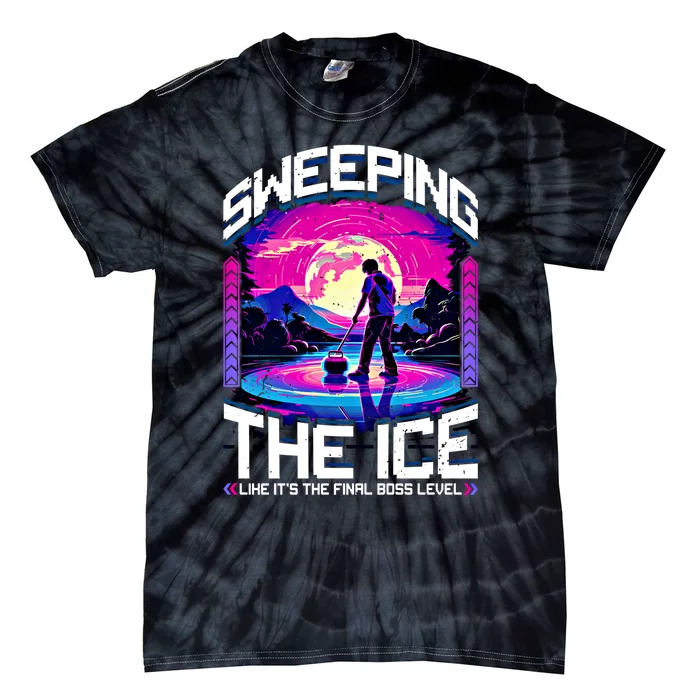 Sweeping The Ice Like It’S The Final Boss Level Curling Cute Gift Tie-Dye T-Shirt