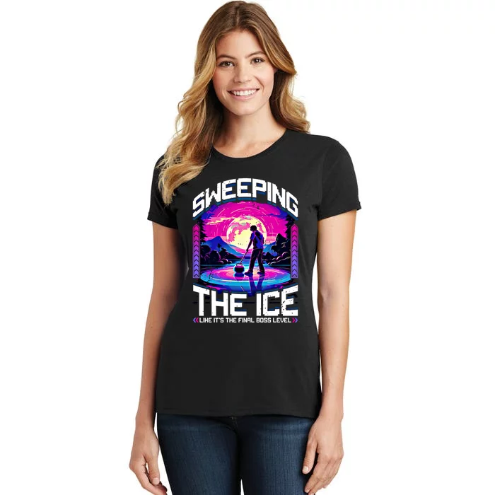 Sweeping The Ice Like It’S The Final Boss Level Curling Cute Gift Women's T-Shirt