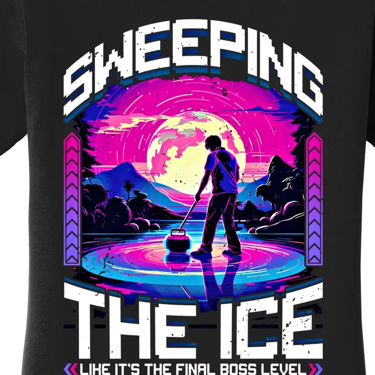 Sweeping The Ice Like It’S The Final Boss Level Curling Cute Gift Women's T-Shirt