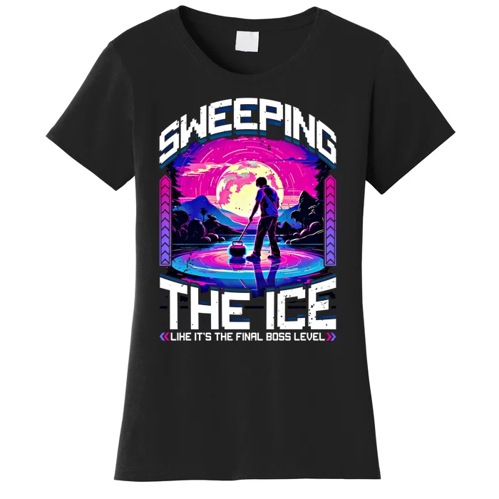 Sweeping The Ice Like It’S The Final Boss Level Curling Cute Gift Women's T-Shirt