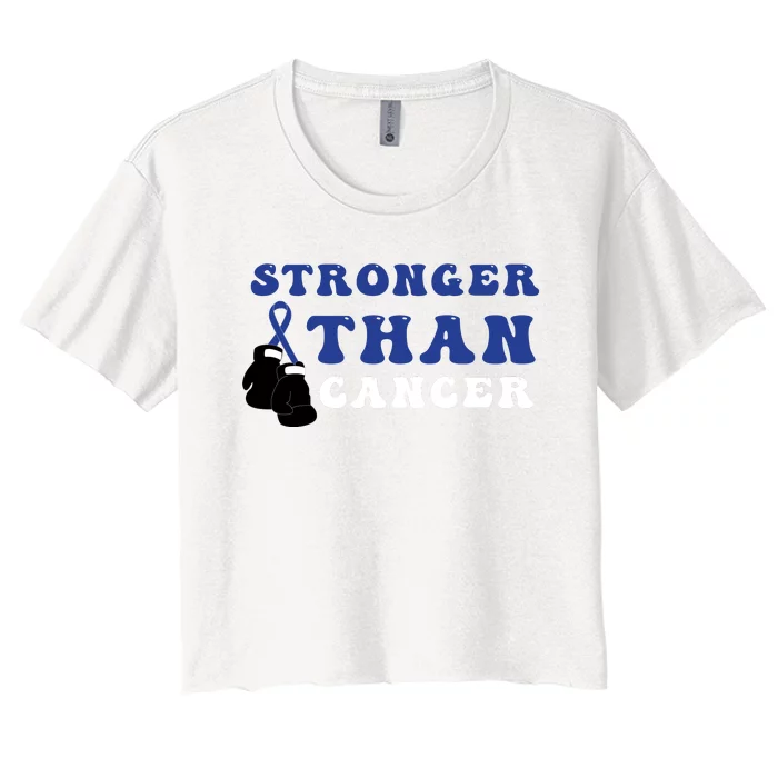 Stronger Than In March We Wear Blue Colon Cancer Awareness Month Women's Crop Top Tee