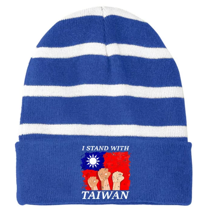 Support Taiwan I Stand With Taiwan Taiwanese Flag Gift Striped Beanie with Solid Band