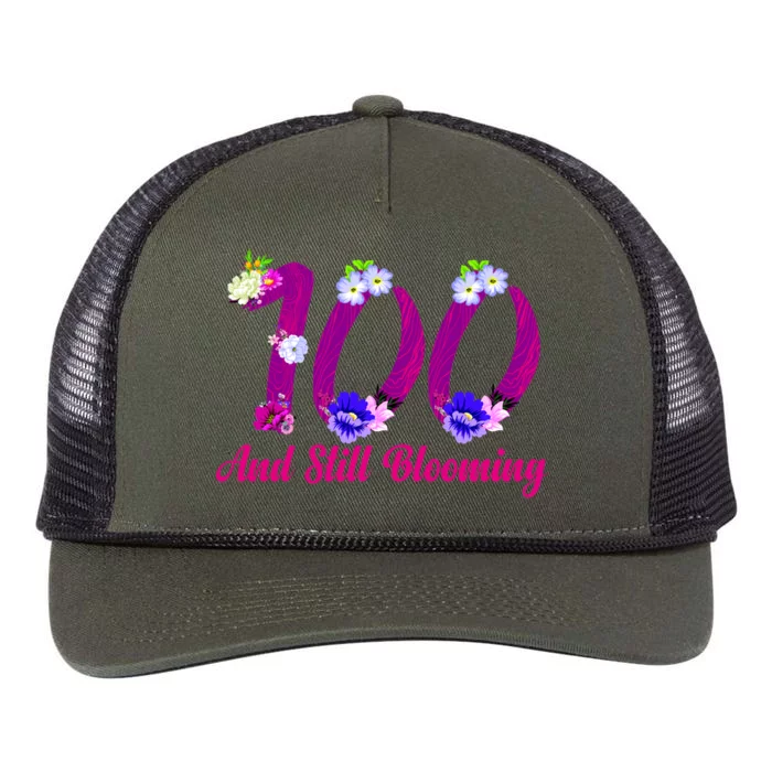 Still Blooming 100th Birthday Flowers Retro Rope Trucker Hat Cap