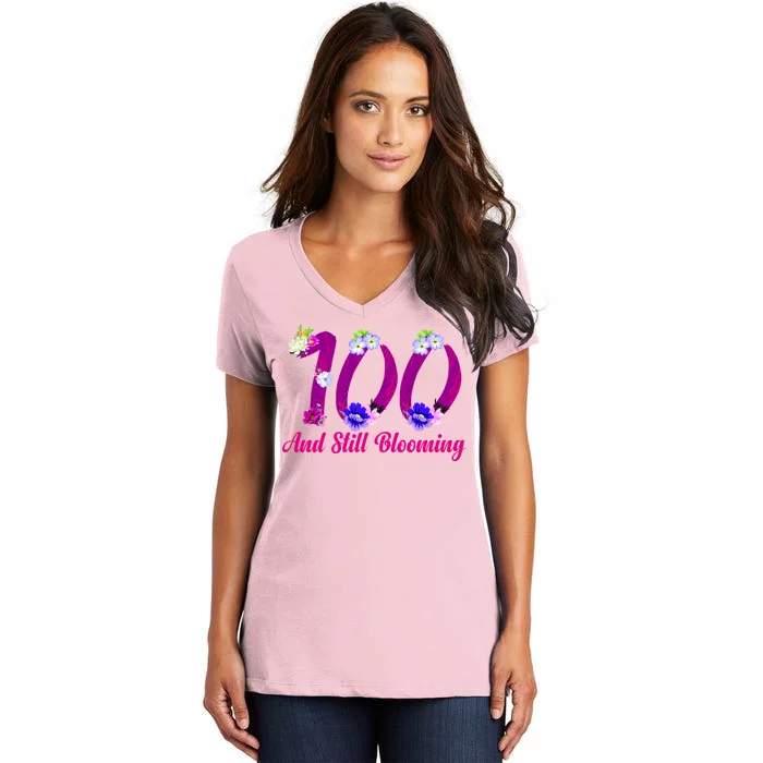 Still Blooming 100th Birthday Flowers Women's V-Neck T-Shirt