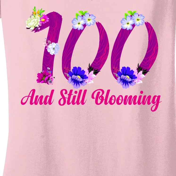 Still Blooming 100th Birthday Flowers Women's V-Neck T-Shirt