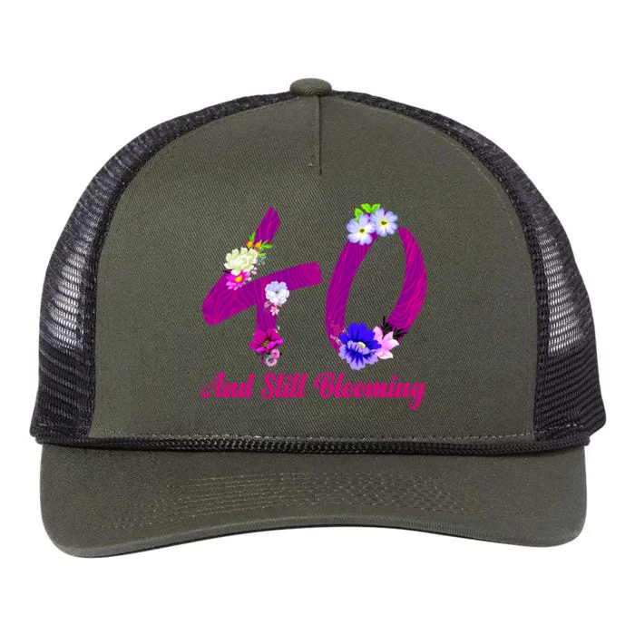 Still Blooming 40th Birthday Flowers Retro Rope Trucker Hat Cap