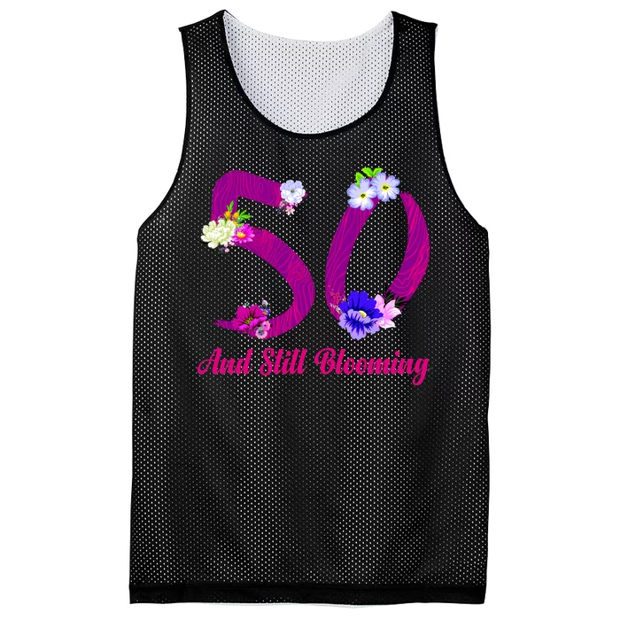 Still Blooming 50th Birthday Flowers Mesh Reversible Basketball Jersey Tank