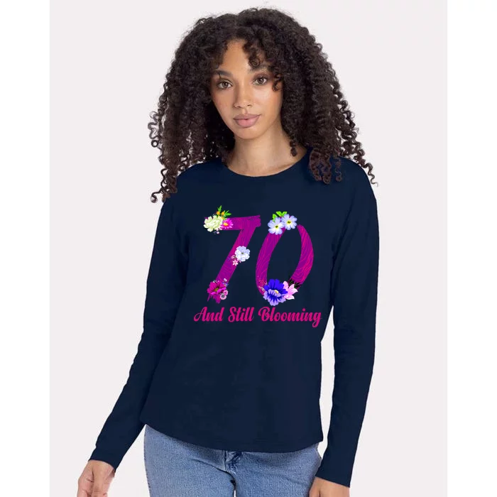 Still Blooming 70th Birthday Flowers Womens Cotton Relaxed Long Sleeve T-Shirt