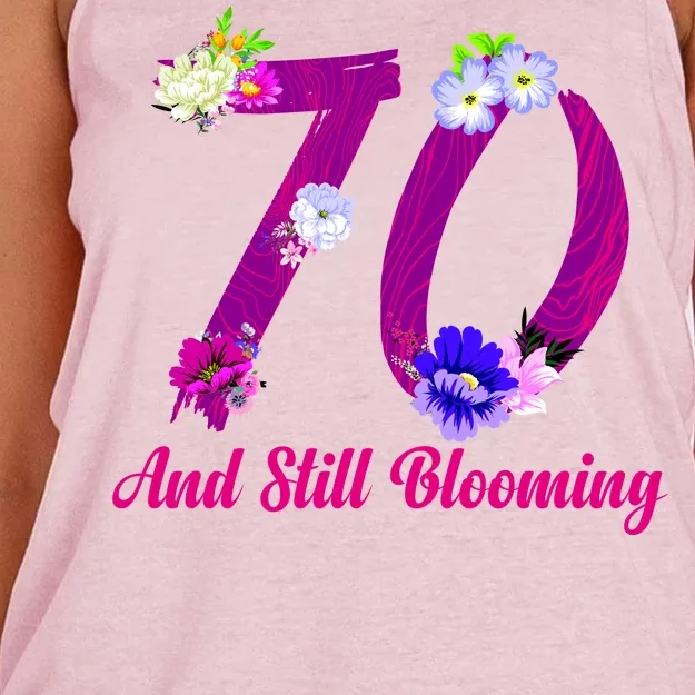 Still Blooming 70th Birthday Flowers Women's Knotted Racerback Tank