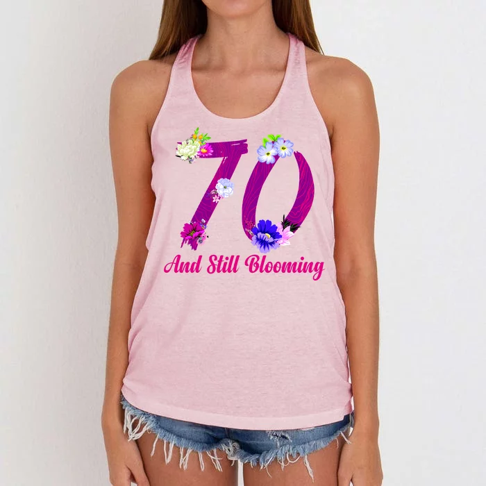 Still Blooming 70th Birthday Flowers Women's Knotted Racerback Tank