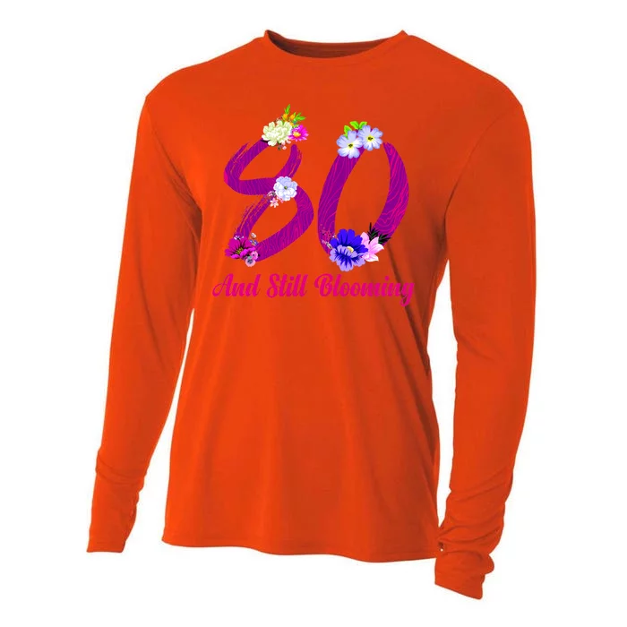 Still Blooming 80th Birthday Flowers Cooling Performance Long Sleeve Crew