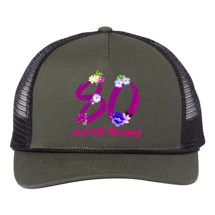 Still Blooming 80th Birthday Flowers Retro Rope Trucker Hat Cap