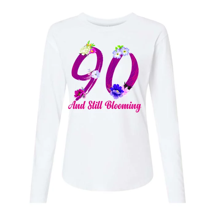 Still Blooming 90th Birthday Flowers Womens Cotton Relaxed Long Sleeve T-Shirt