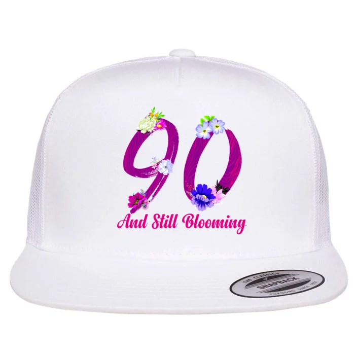 Still Blooming 90th Birthday Flowers Flat Bill Trucker Hat