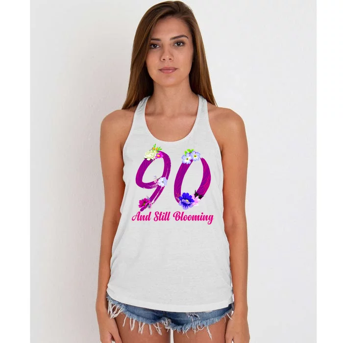 Still Blooming 90th Birthday Flowers Women's Knotted Racerback Tank