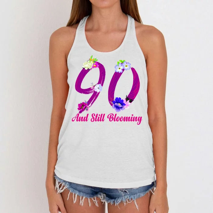 Still Blooming 90th Birthday Flowers Women's Knotted Racerback Tank