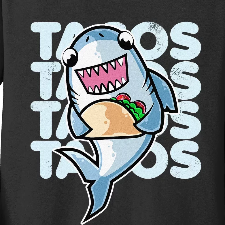 Shark Taco Kawaii Neko Anime Mexican food Kids Long Sleeve Shirt