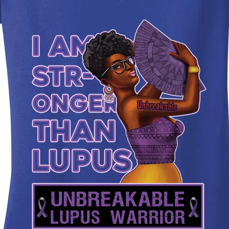 Stronger Than Lupus Awareness Unbreakable Warrior Gift Women's V-Neck T-Shirt