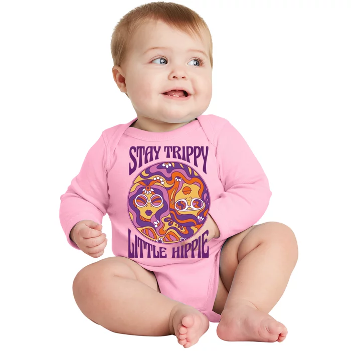 Stay Trippy Little Hippie Retro 60s Baby Long Sleeve Bodysuit