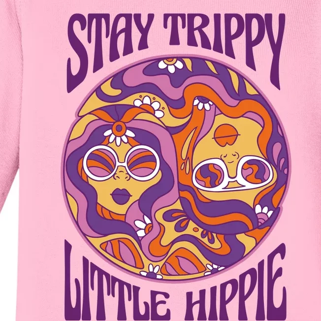 Stay Trippy Little Hippie Retro 60s Baby Long Sleeve Bodysuit