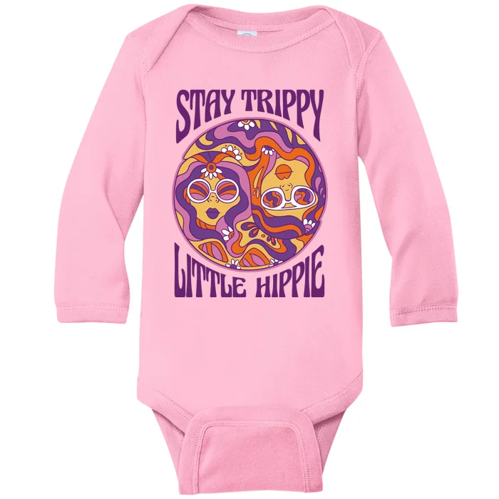 Stay Trippy Little Hippie Retro 60s Baby Long Sleeve Bodysuit