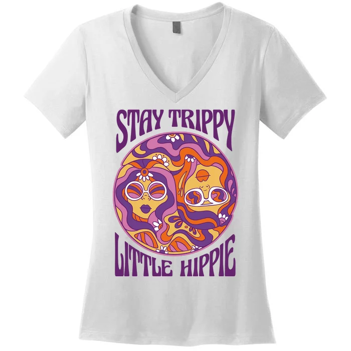 Stay Trippy Little Hippie Retro 60s Women's V-Neck T-Shirt