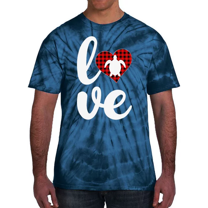 Sea Turtle Lover Buffalo Plaid Love Turtle Valentine's Day Tie-Dye T-Shirt