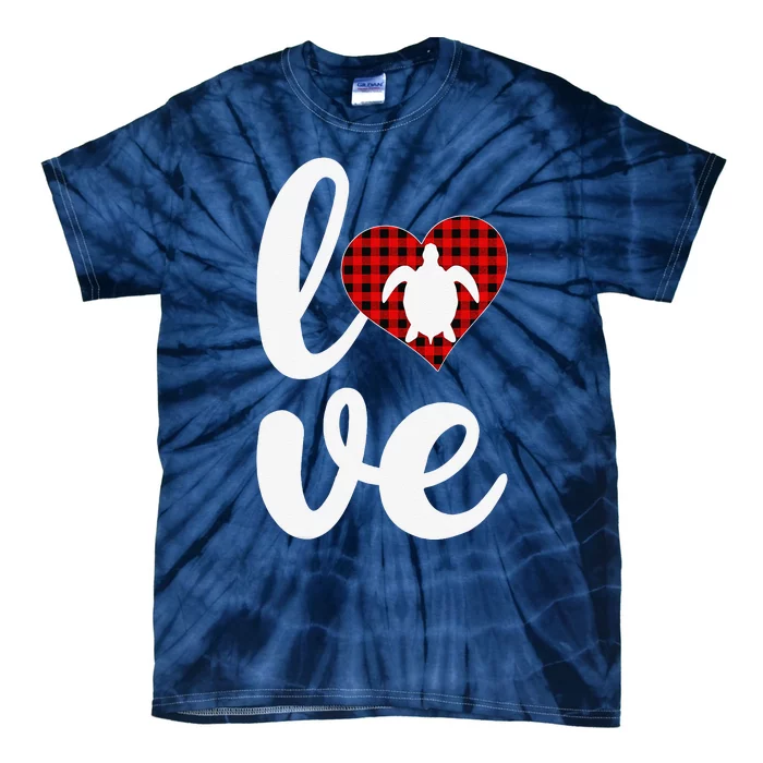 Sea Turtle Lover Buffalo Plaid Love Turtle Valentine's Day Tie-Dye T-Shirt