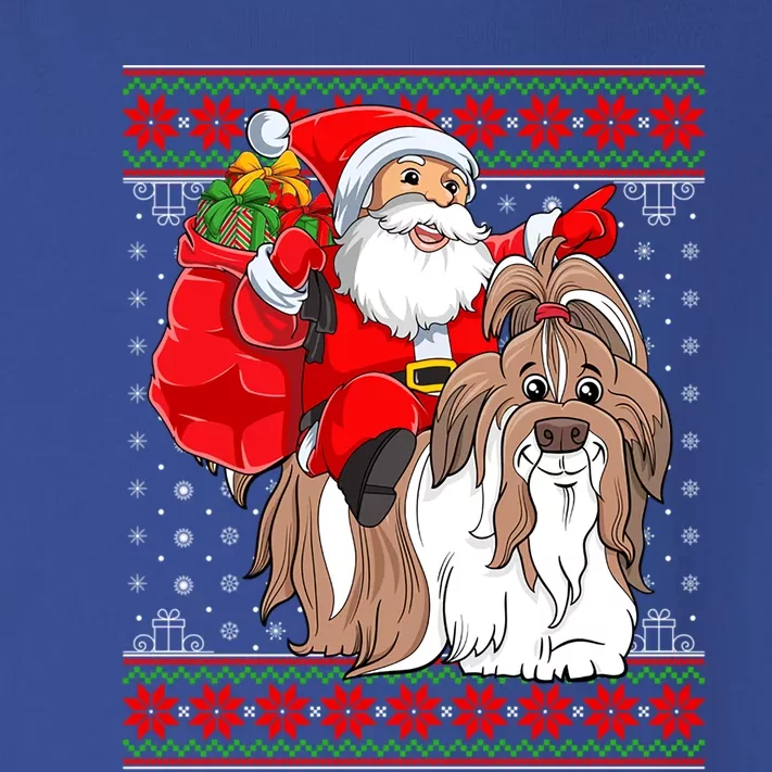 Shih Tzu Lover Xmas Ugly Santa Riding Shih Tzu Dog Christmas Gift Toddler Long Sleeve Shirt