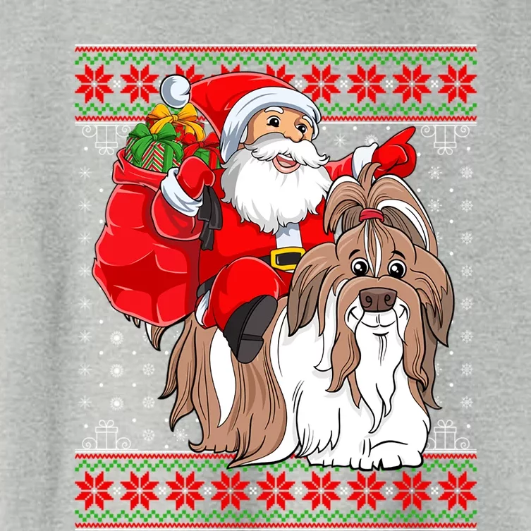 Shih Tzu Lover Xmas Ugly Santa Riding Shih Tzu Dog Christmas Gift Women's Crop Top Tee