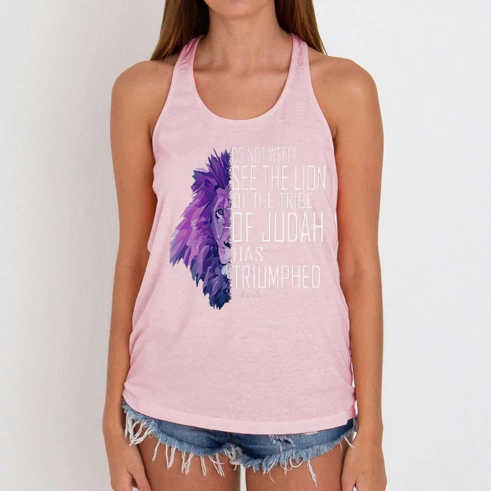 See The Lion Of The Tribe Of Judah Has Triumphed Women's Knotted Racerback Tank