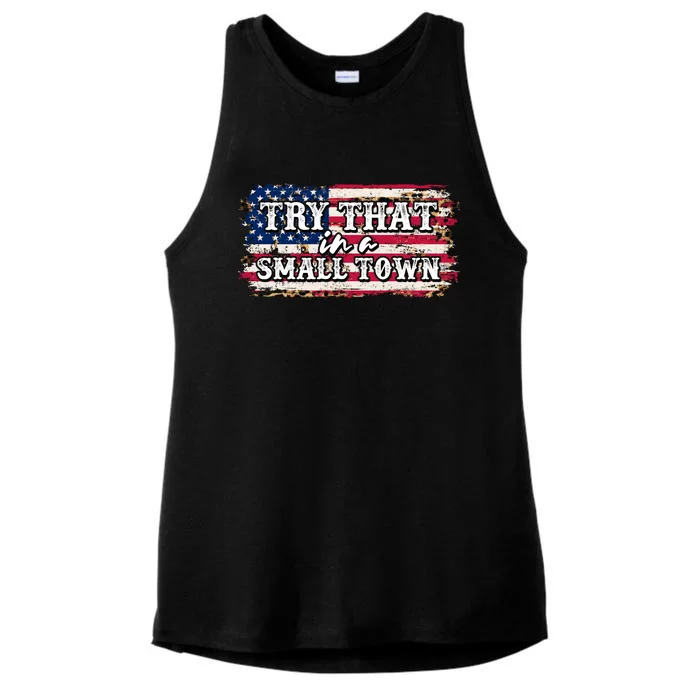 Small Town Leopard Print American USA Flag Ladies Tri-Blend Wicking Tank