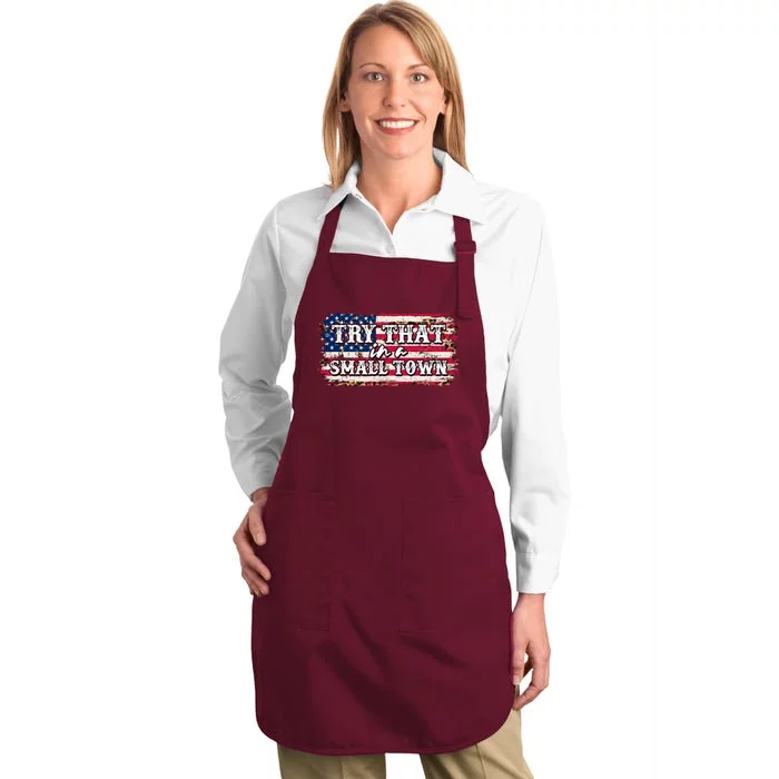 Small Town Leopard Print American USA Flag Full-Length Apron With Pocket