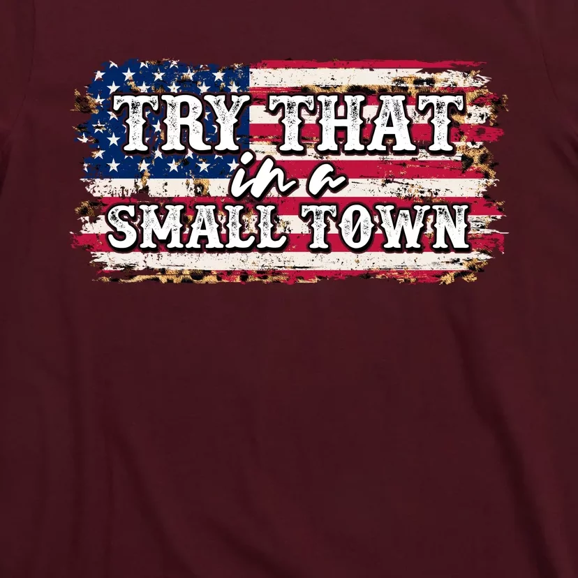 Small Town Leopard Print American USA Flag T-Shirt