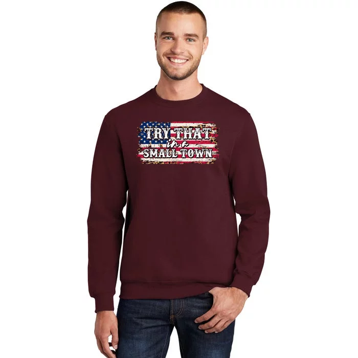 Small Town Leopard Print American USA Flag Tall Sweatshirt