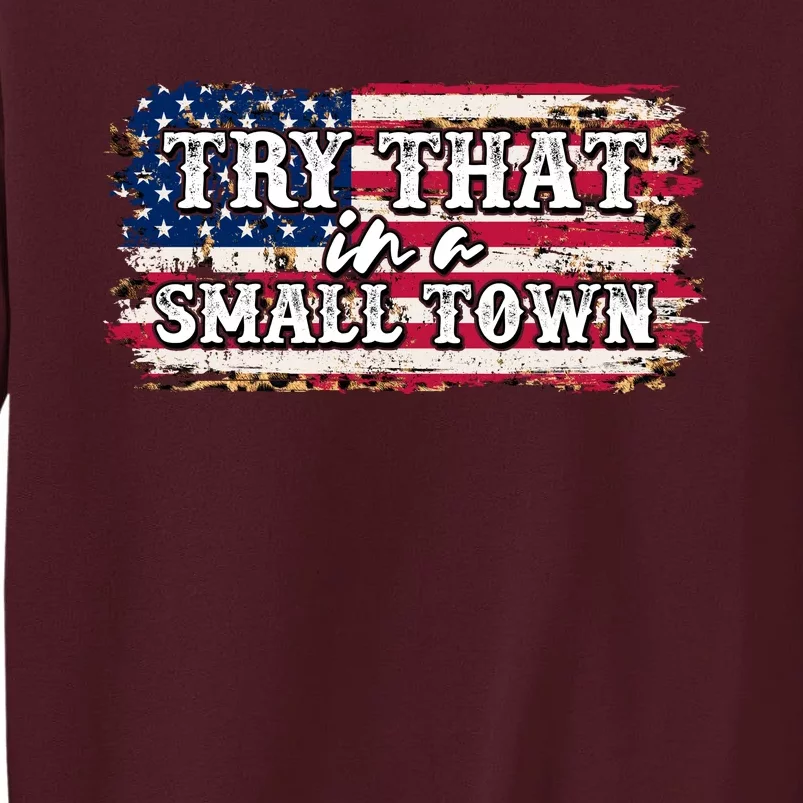 Small Town Leopard Print American USA Flag Tall Sweatshirt