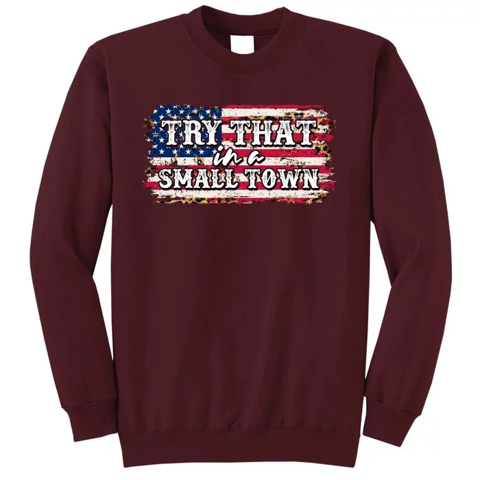 Small Town Leopard Print American USA Flag Tall Sweatshirt