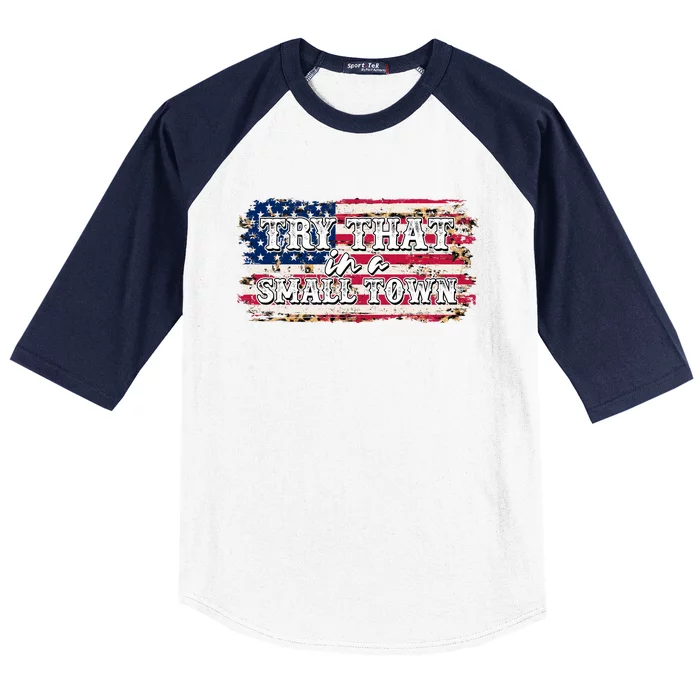 Small Town Leopard Print American USA Flag Baseball Sleeve Shirt