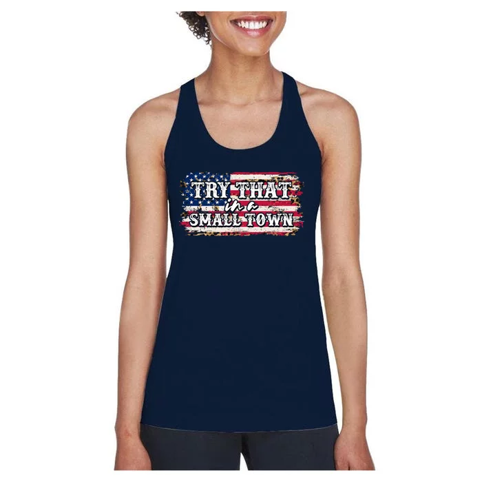 Small Town Leopard Print American USA Flag Women's Racerback Tank