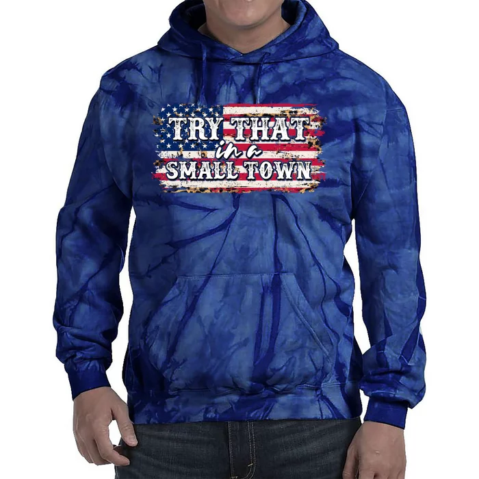 Small Town Leopard Print American USA Flag Tie Dye Hoodie