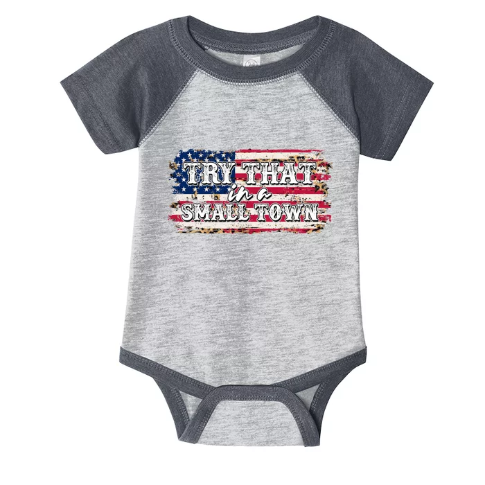 Small Town Leopard Print American USA Flag Infant Baby Jersey Bodysuit