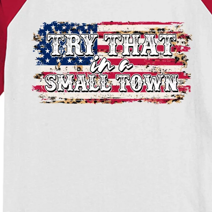 Small Town Leopard Print American USA Flag Kids Colorblock Raglan Jersey