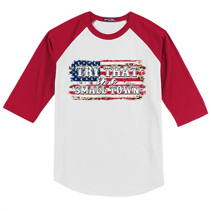 Small Town Leopard Print American USA Flag Kids Colorblock Raglan Jersey