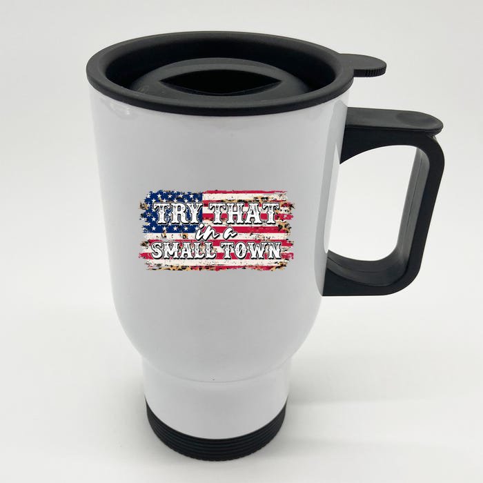 Small Town Leopard Print American USA Flag Front & Back Stainless Steel Travel Mug