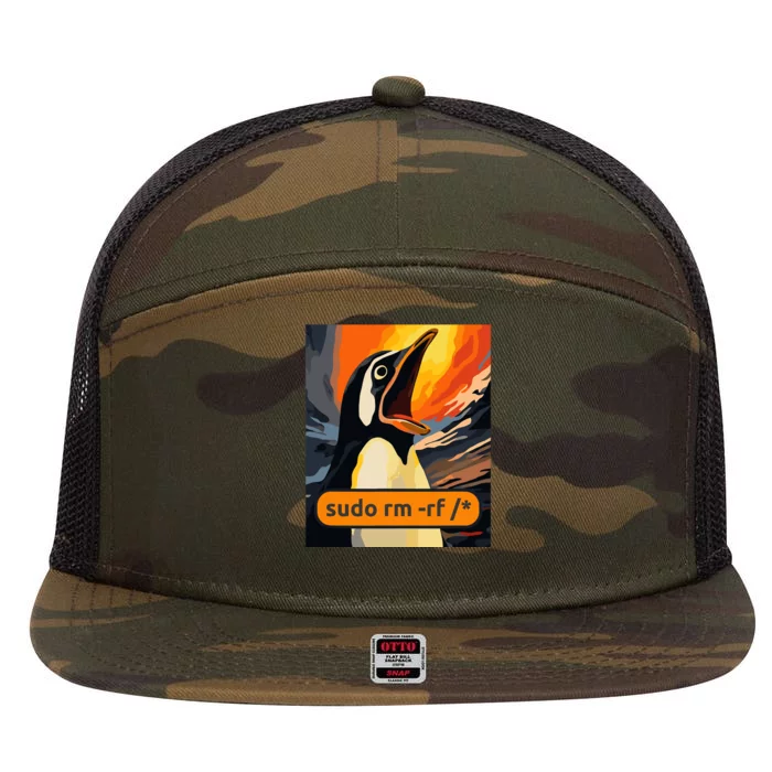 Screaming Tux Linux Sudo Rm Rf 7 Panel Mesh Trucker Snapback Hat