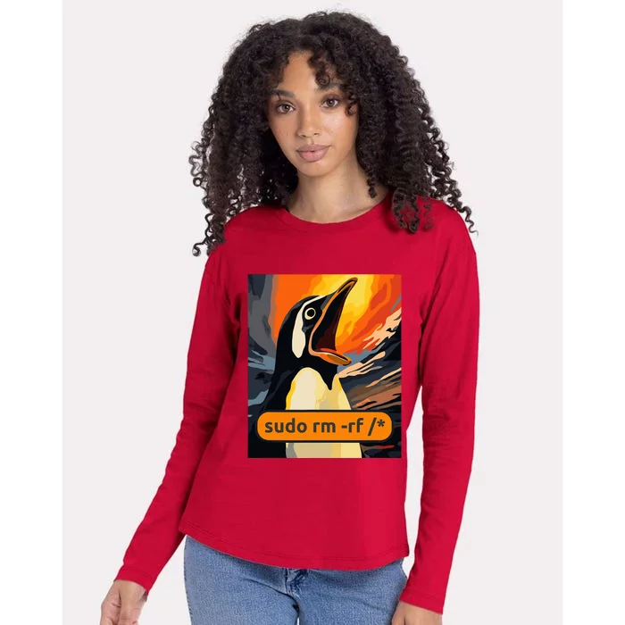 Screaming Tux Linux Sudo Rm Rf Womens Cotton Relaxed Long Sleeve T-Shirt